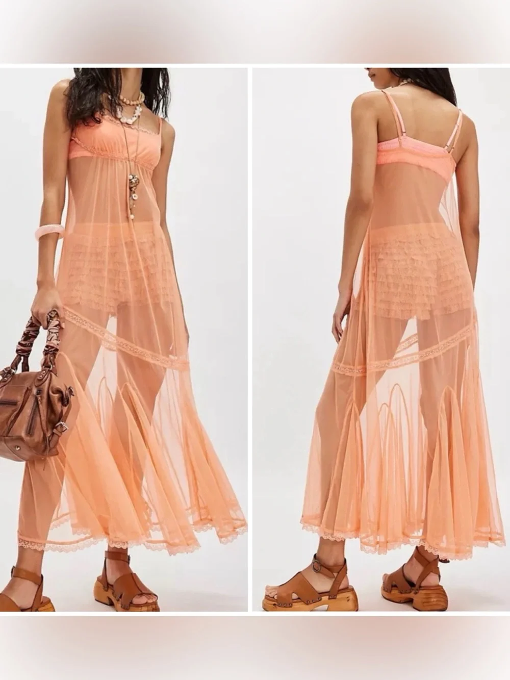 NWT Free People Intimately Madeline Mesh Maxi Slip Dress Lace Sheer Night Size S
